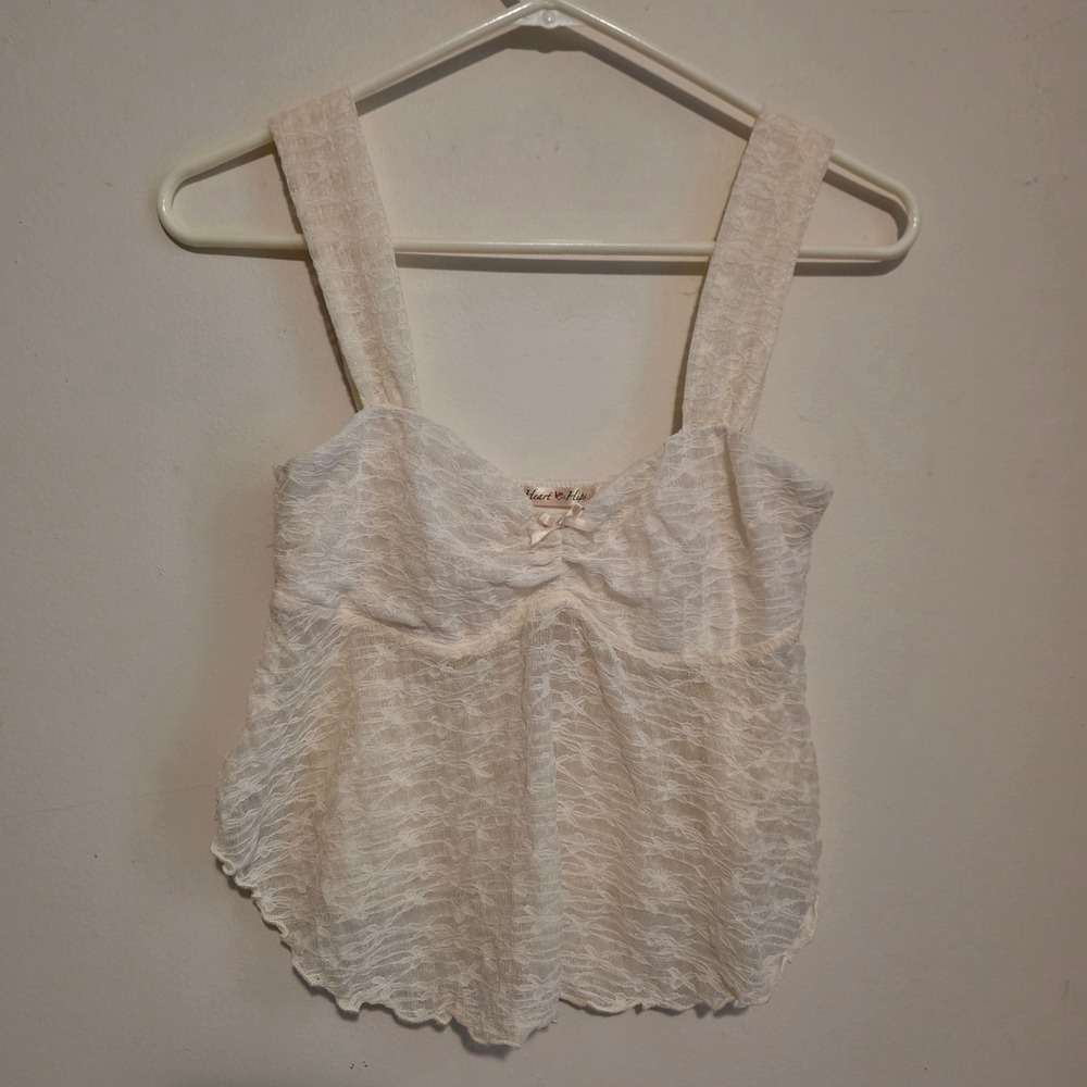 Womens Babydoll Lace Floral Top Size Medium Fairy Ivory Coquette Ethereal